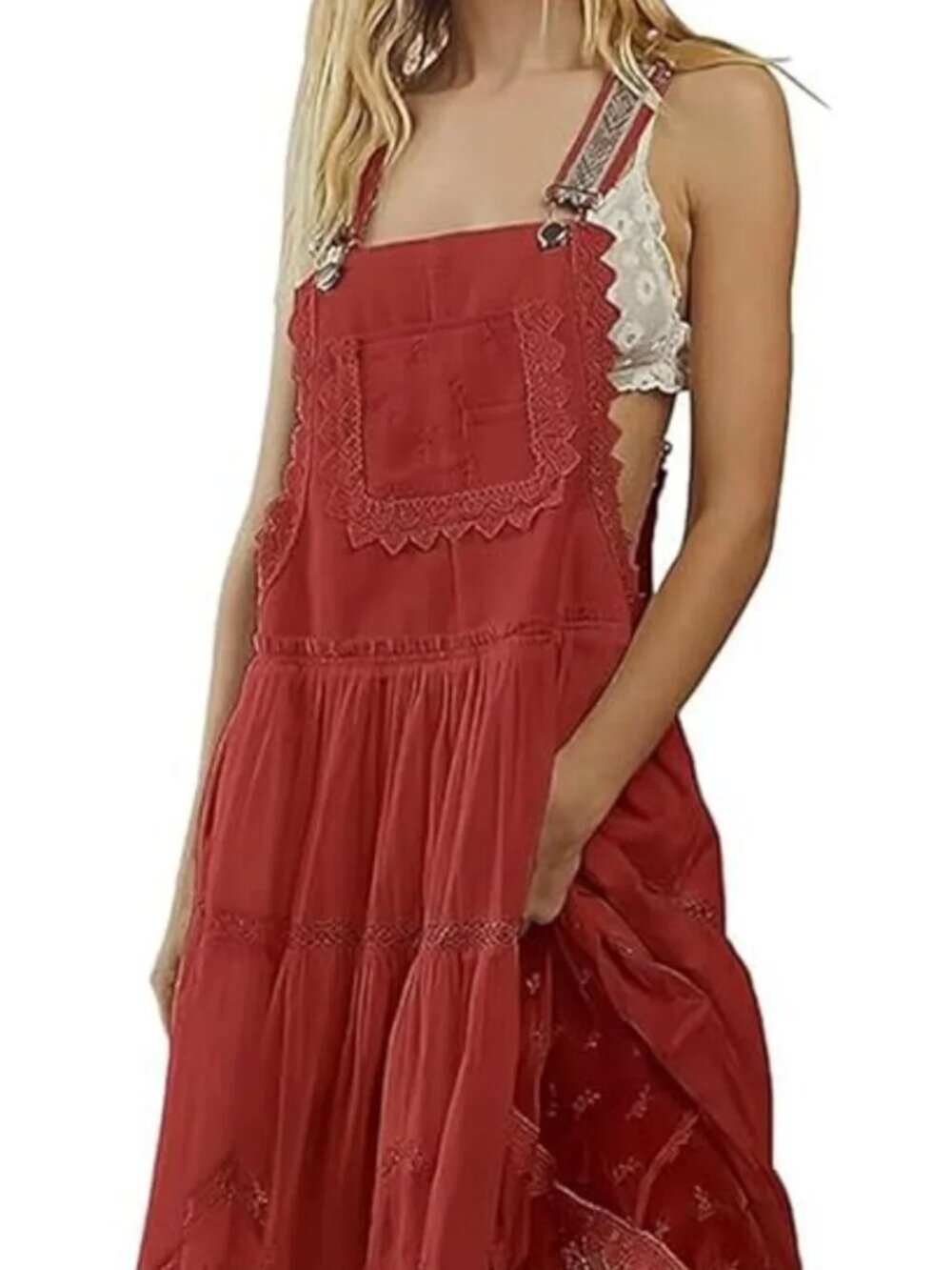 Tiered Pinafore Bib Overall Maxi Dress - Picture 7 of 8